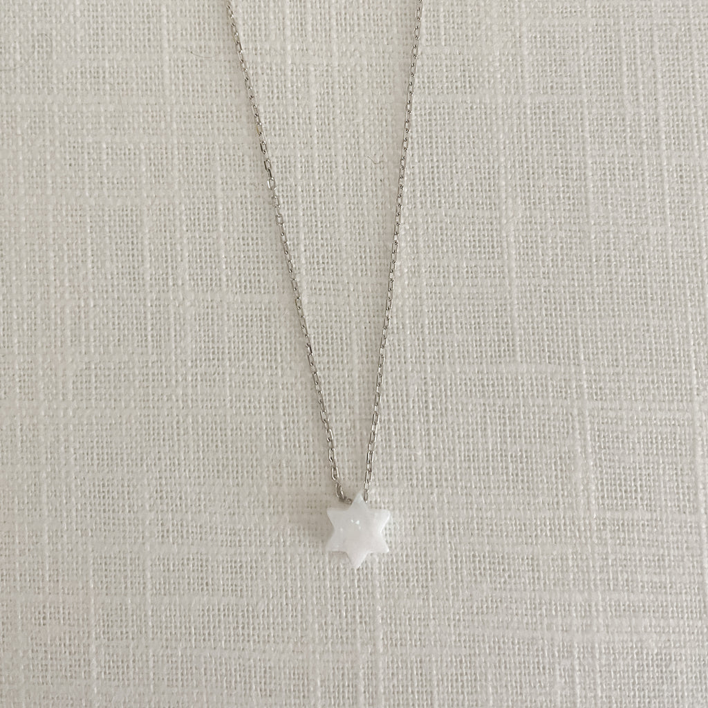Tiny White Opal Jewish Star Necklace- Peace Love Light Shop