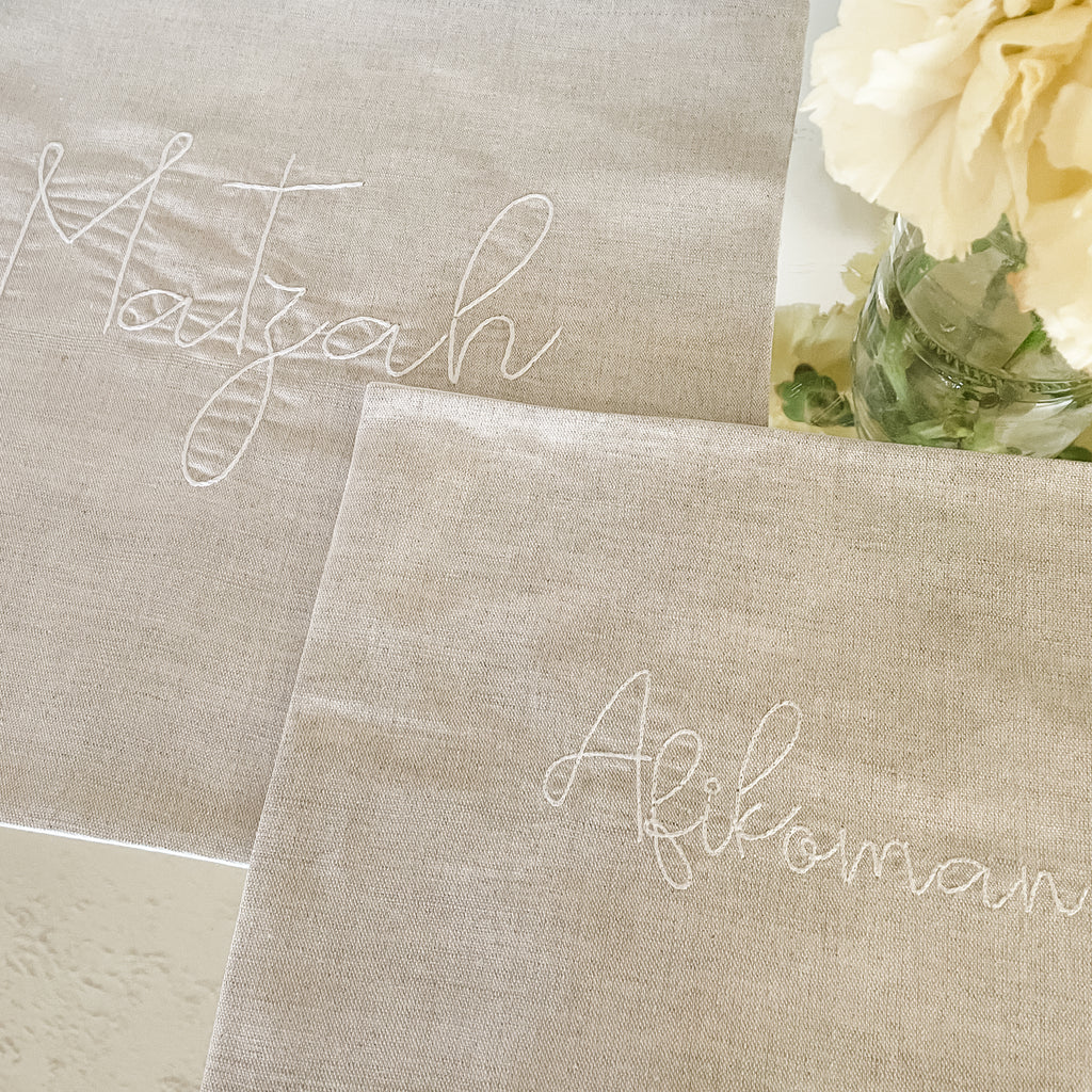 Matzah Cover, Afikoman Bag Set- Natural Linen, Peace Love Light Shop