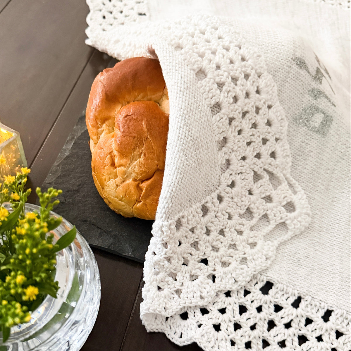 Cotton silk crochet challah cover- Peace Love Light Shop
