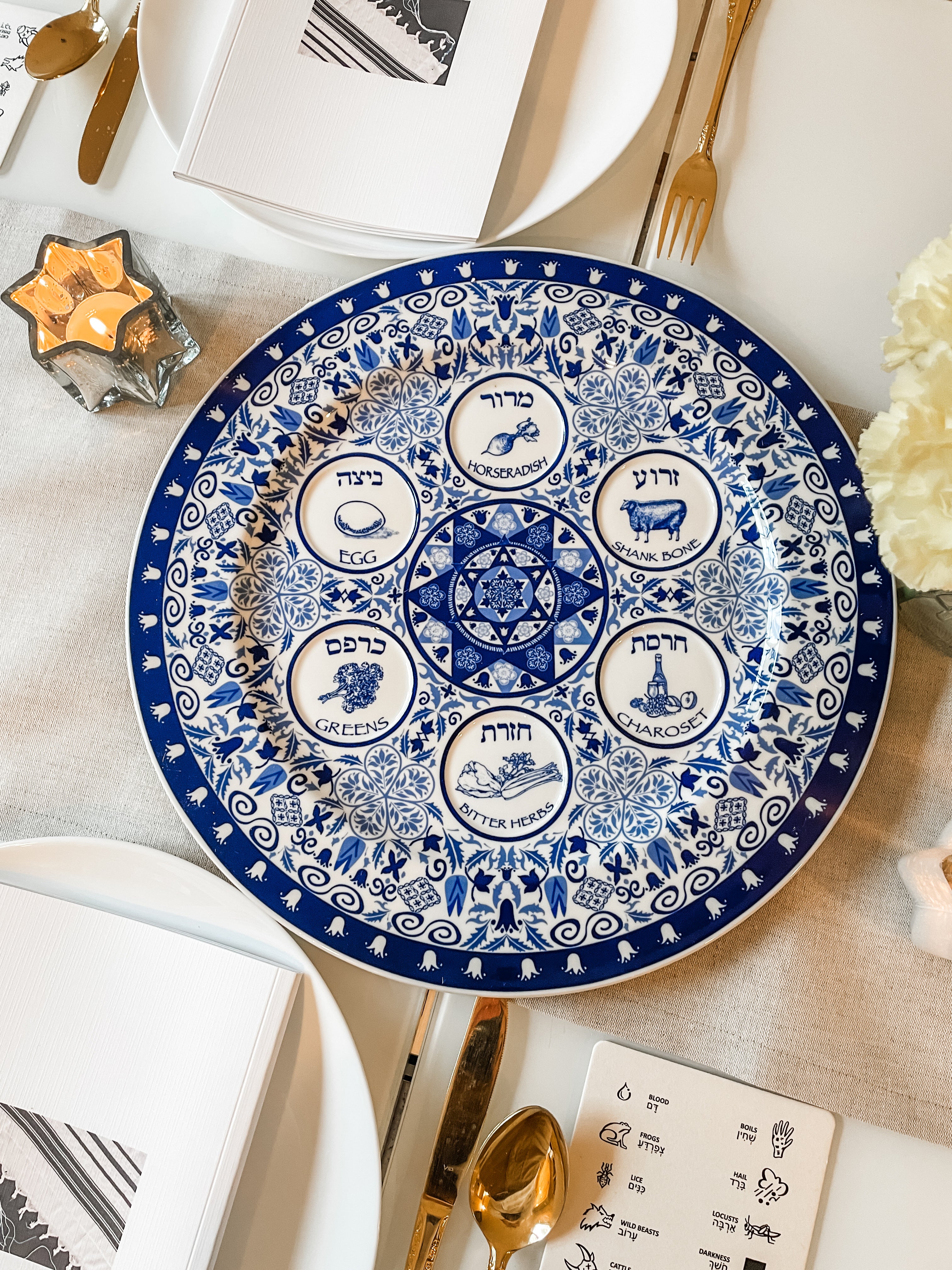 Porcelain Seder Plate- Blue & White Floral - Peace Love Light Shop