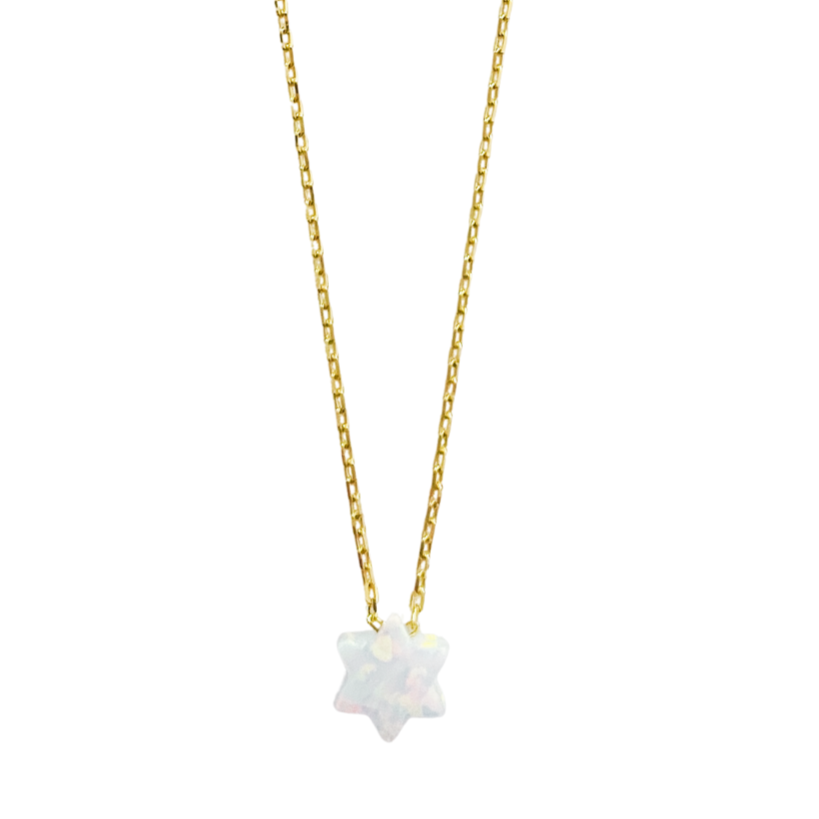 Tiny White Opal Jewish Star Necklace- Peace Love Light Shop