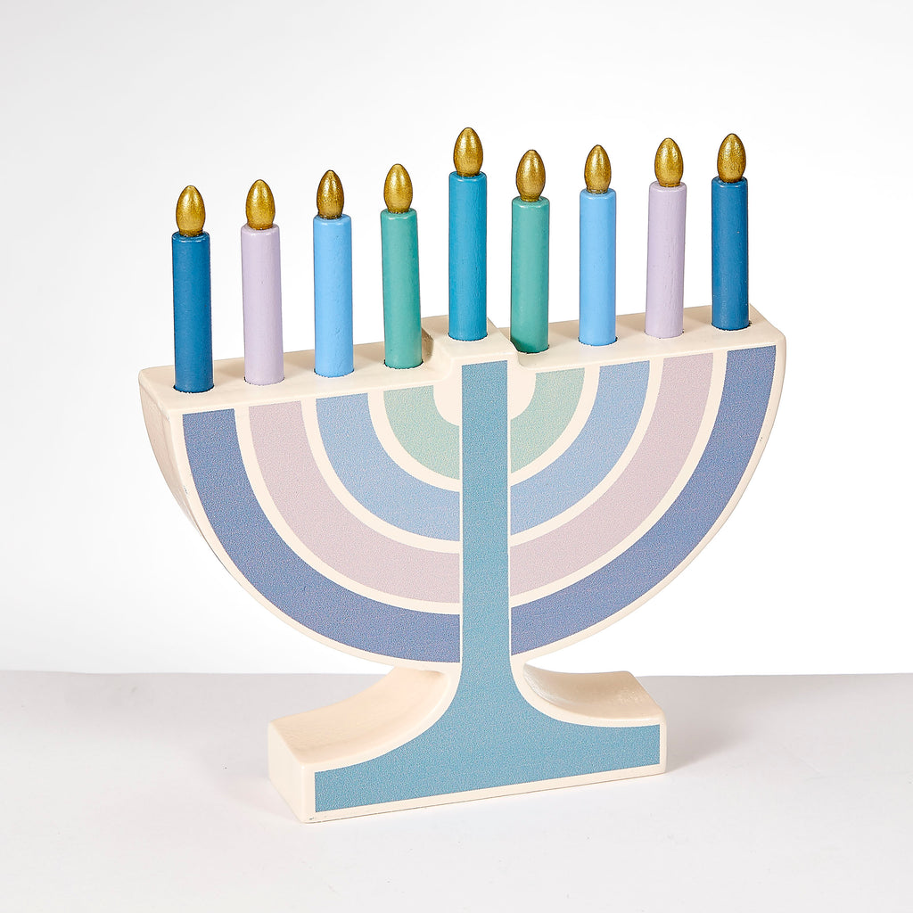 Children's wooden play menorah- Peace Love Light Shop