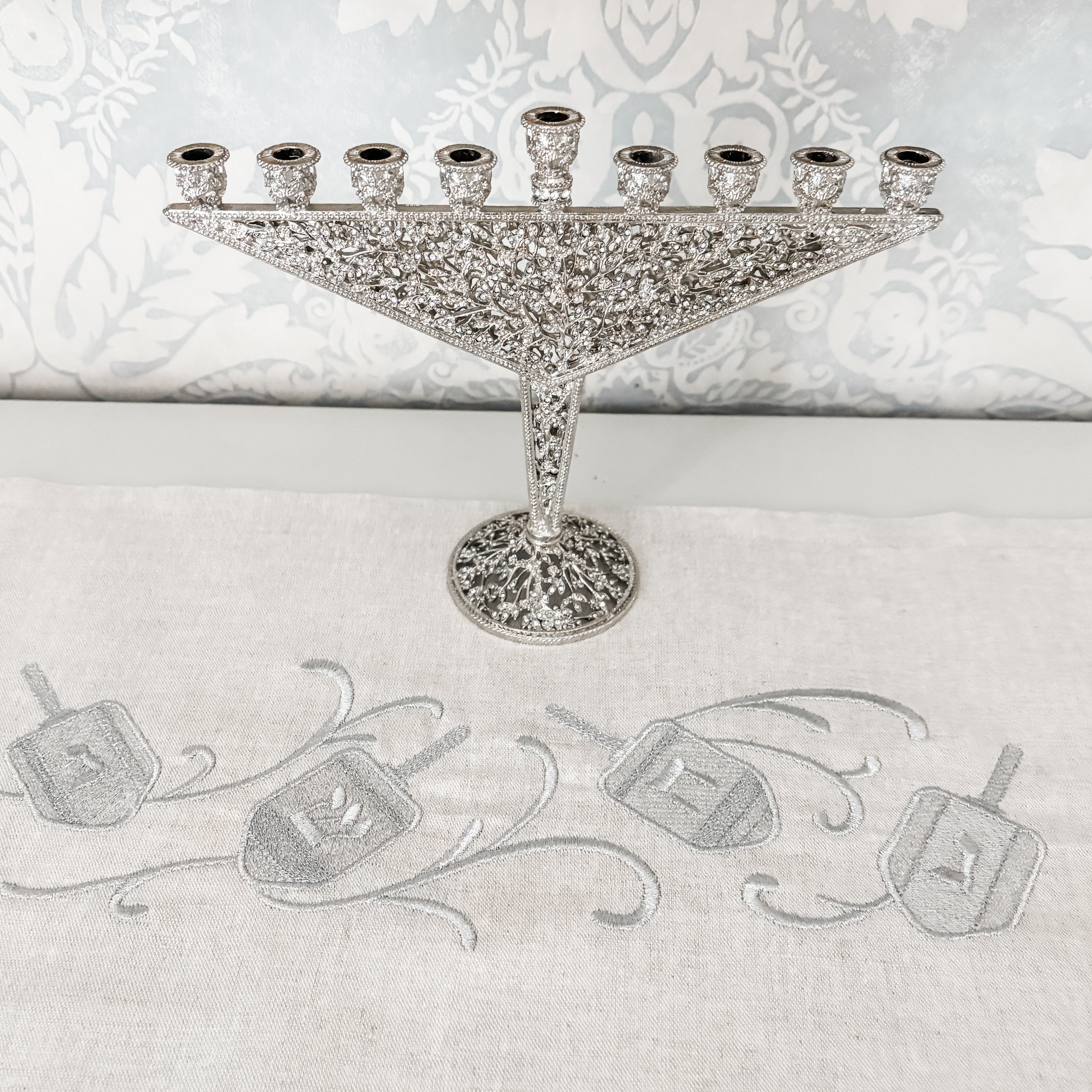 Hanukkah decorations- embroidered dreidel runner- Peace Love Light Shop