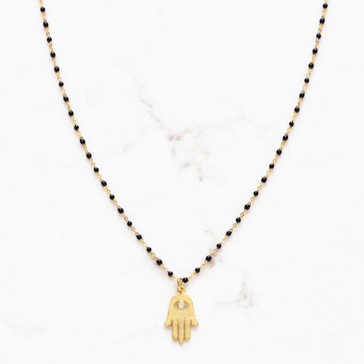 Hamsa necklace with beaded chain- Peace Love Light Shop