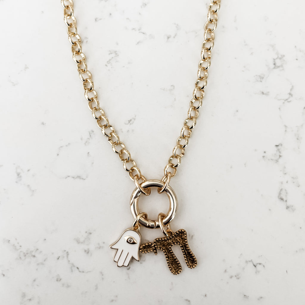 Charm Necklace Duo, Jewish Jewelry, Chai, Hamsa- Peace Love Light Shop