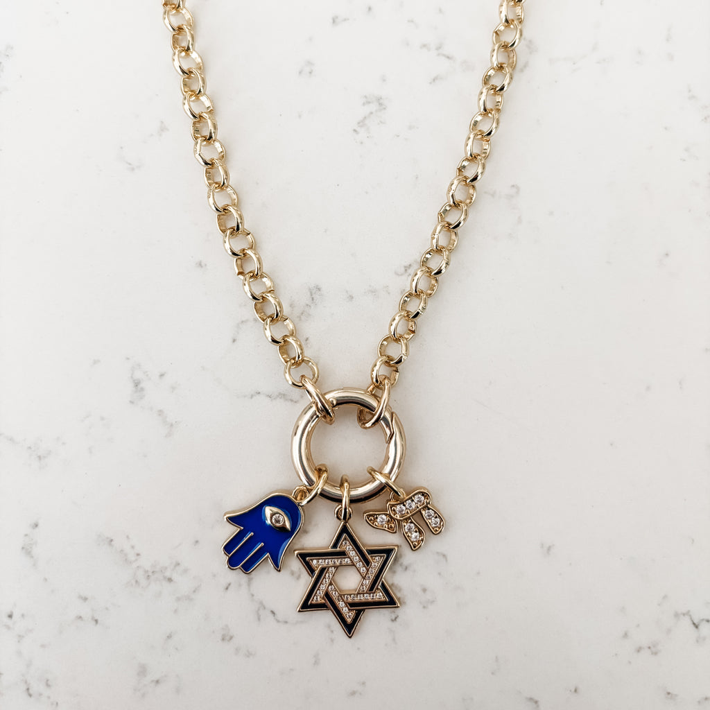 Charm Necklace Trio, Jewish Jewelry, Star of David- Peace Love Light Shop