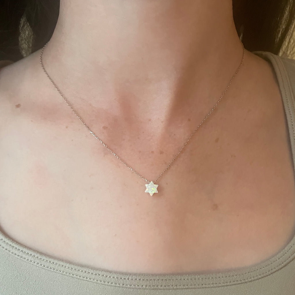 Tiny White Opal Jewish Star Necklace- Peace Love Light Shop