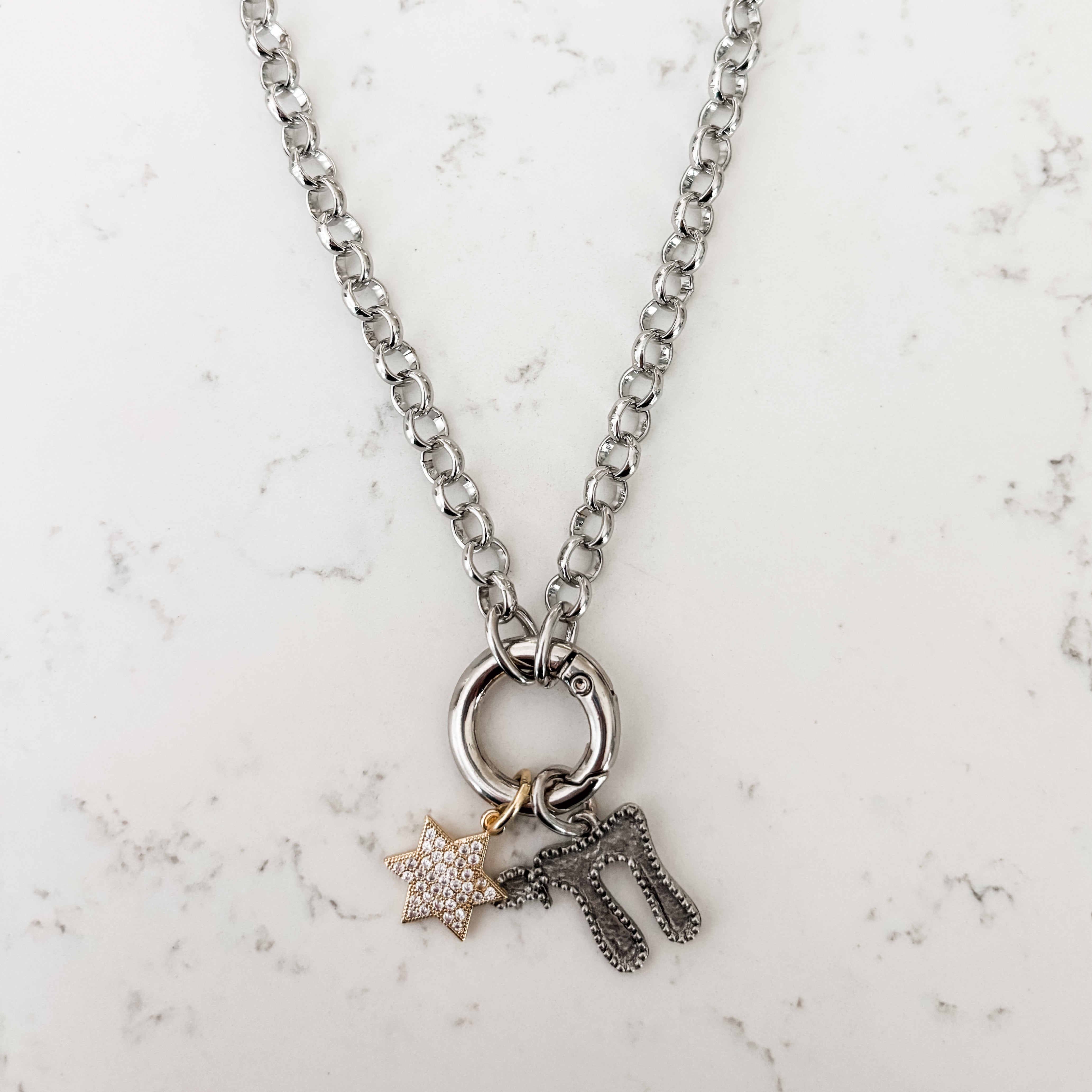 Charm Necklace, Jewish Jewelry, Star of David, Chai- Peace Love Light Shop