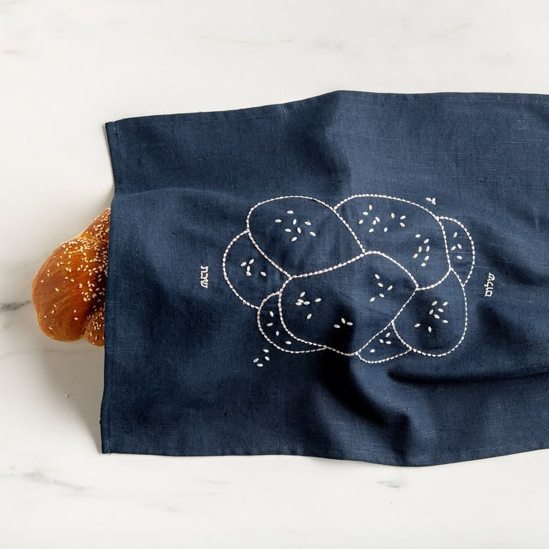Embroidered Italian linen challah cover- Peace Love Light Shop
