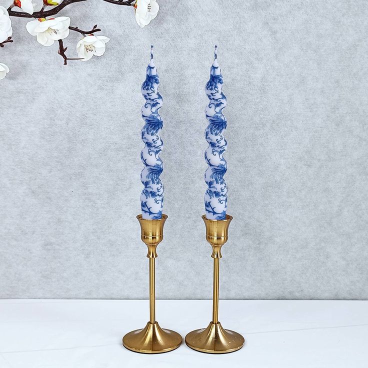 Blue printed candles- Peace Love Light Shop