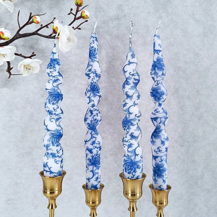 Blue printed candles- Peace Love Light Shop