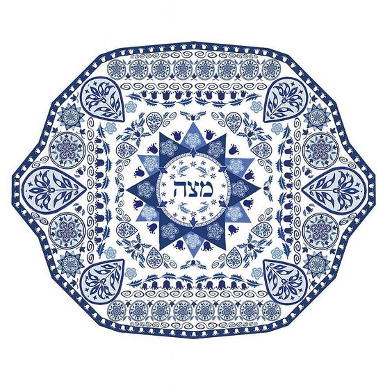 Passover Blue and Whiite Porcelain Matzah Plate- Peace Love Light Shop