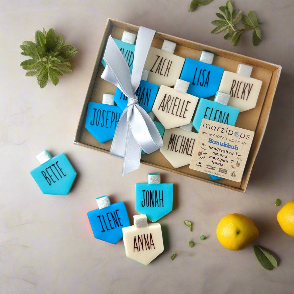 Personalized Marzipan Hanukkah Dreidels- Peace Love Light Shop