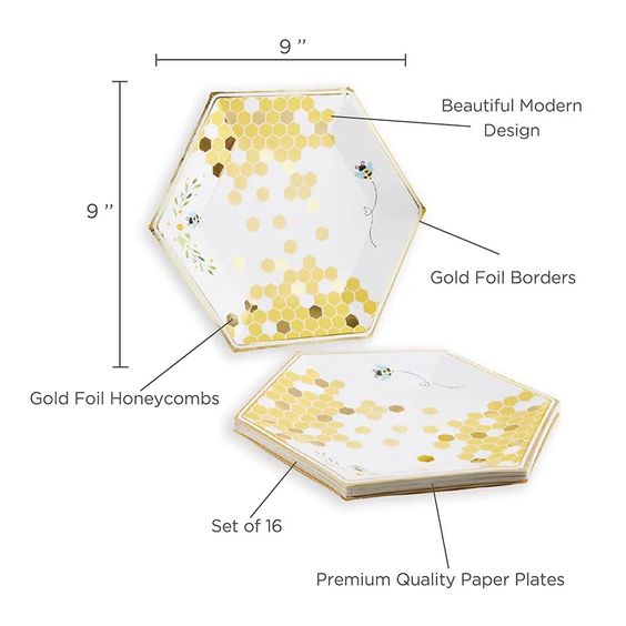 Rosh Hashanah Honeybee Premium Paper Plates- Peace Love Light Shop