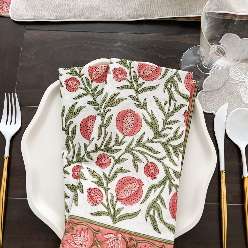 Rosh Hashanah Napkins- Pomegranate Hand Block Printed- Peace Love Light Shop