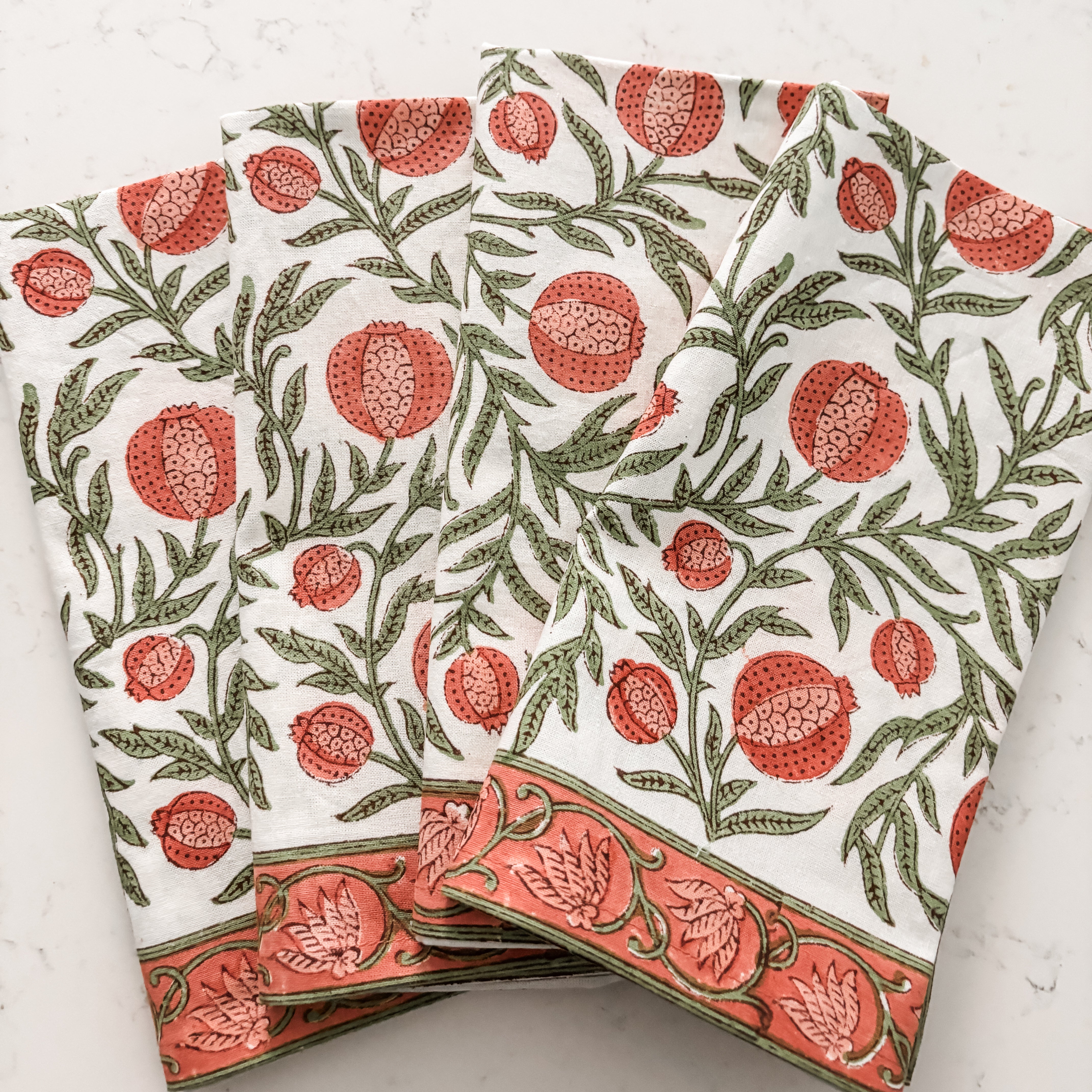 Rosh Hashanah Napkins- Pomegranate Hand Block Printed- Peace Love Light Shop