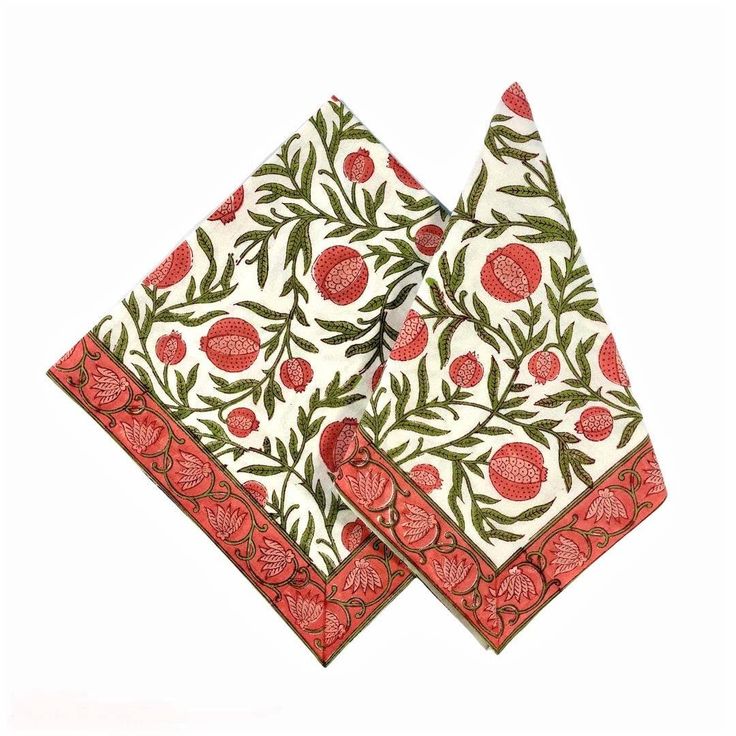 Pomegranate Hand Block Printed Napkins, Set of 4, Red