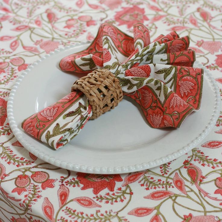 Pomegranate Hand Block Printed Napkins, Set of 4, Red