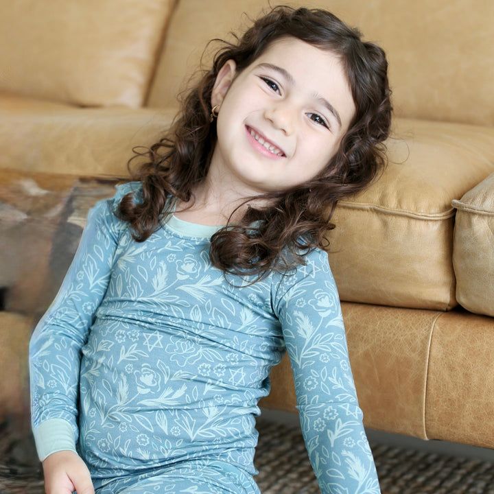 Shiloh & Kate Sage Bloom Shabbat/Hanukkah Bamboo Pajamas, Size Newborn - 3T