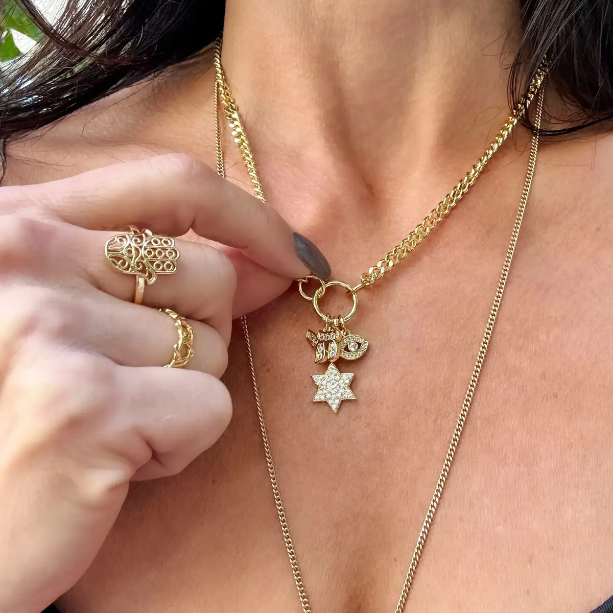 Jewerly- charm necklace, Jewish, star of David, Chai, Evil Eye- Peace Love Light Shop