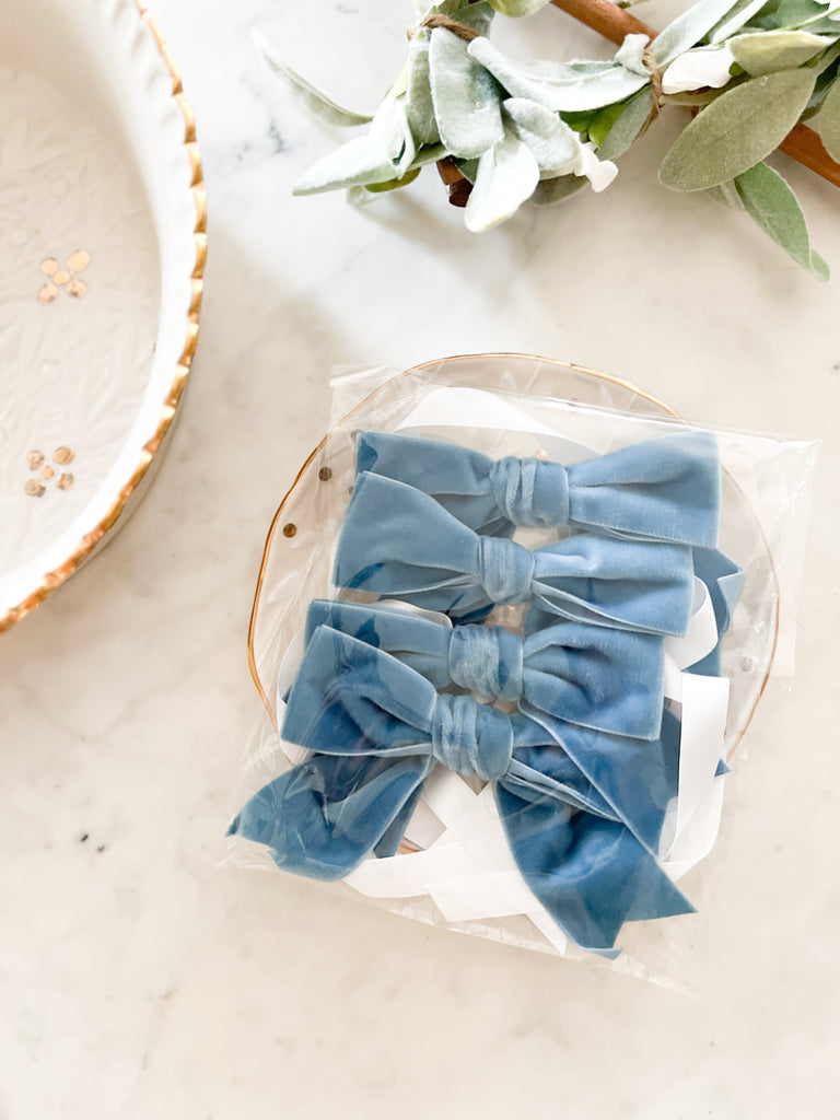 Blue velvet napkin bows- Peace Love Light Shop