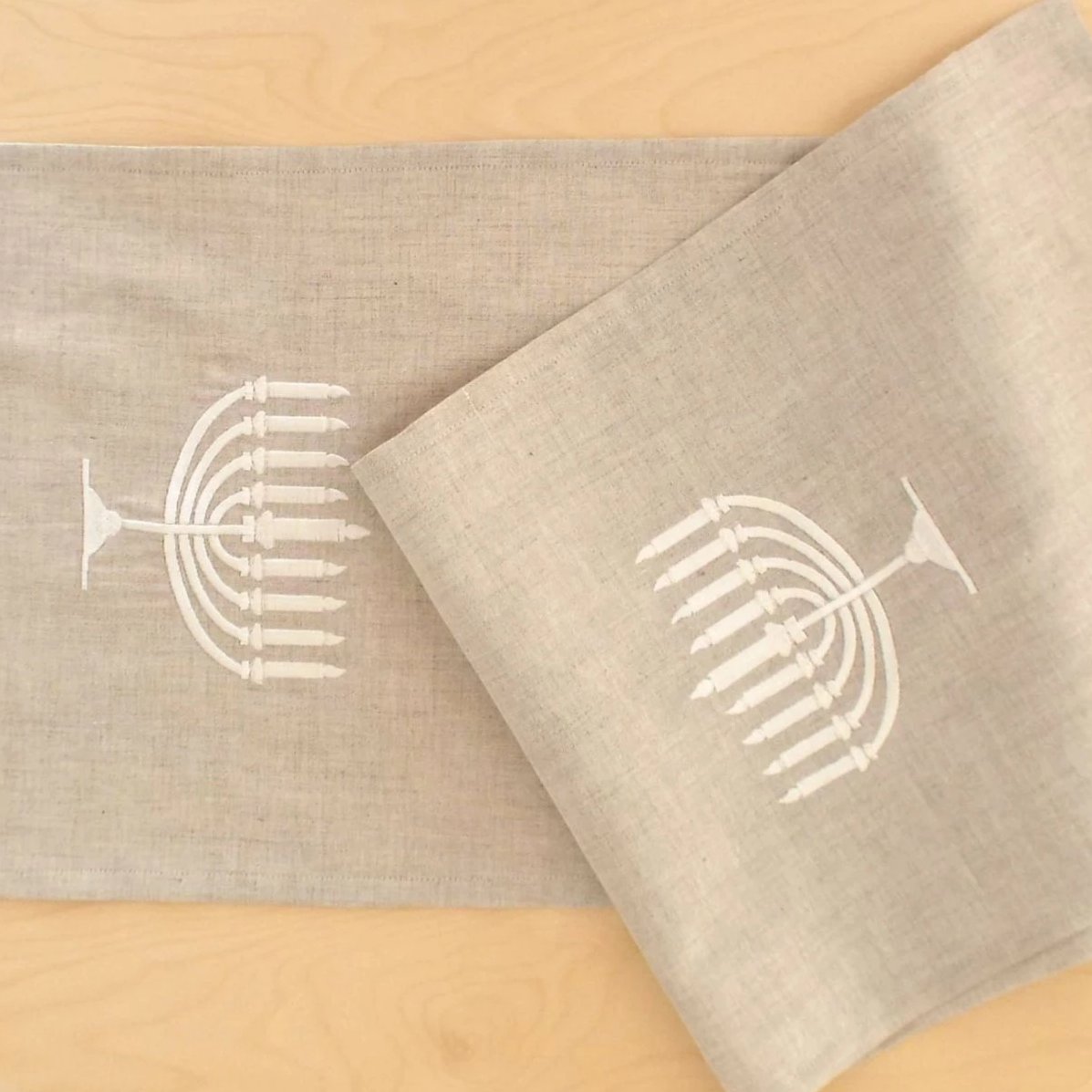 Embroidered Hanukkah Linen Runner, Hanukkah Decorations - Peace Love Light Shop