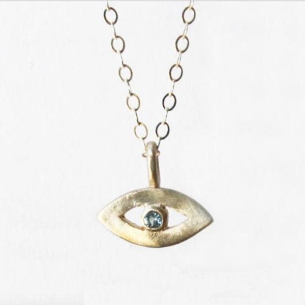 14K Gold Tiny Eye Necklace- Choose Your Gemstone - Peace Love Light Shop