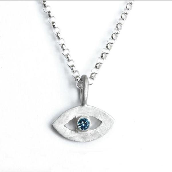Sterling Silver Tiny Eye Necklace- Choose Your Gemstone - Peace Love Light Shop