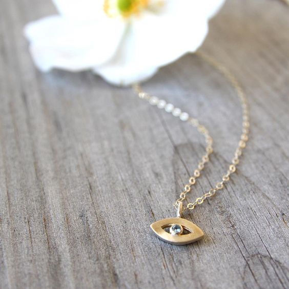 14K Gold Tiny Eye Necklace- Choose Your Gemstone - Peace Love Light Shop