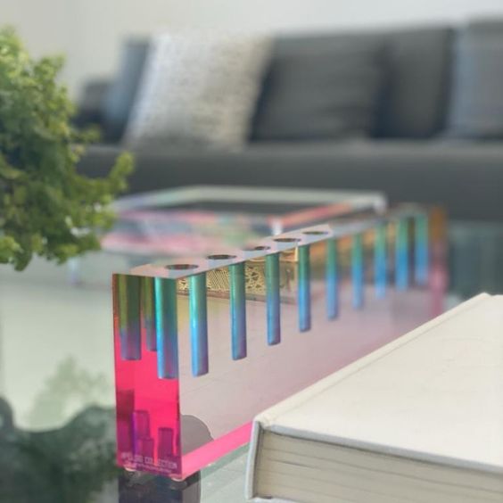 Modern acrylic menorah- Peace Love Light Shop
