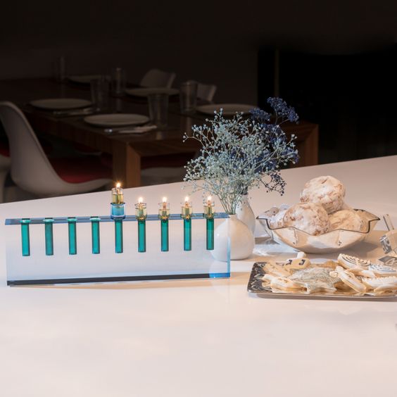 Modern acrylic menorah- Peace Love Light Shop