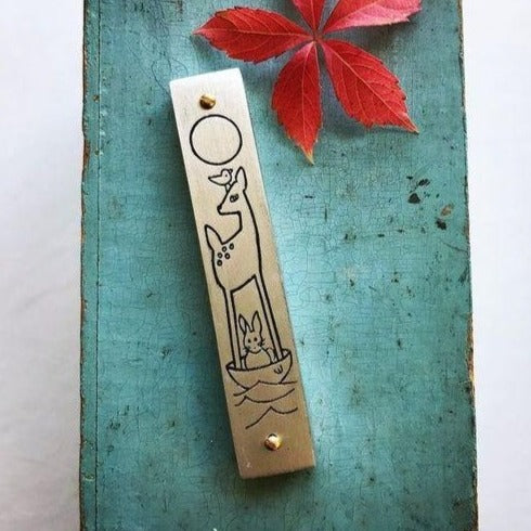 Line-Drawn Children's Woodland Mezuzah, Pewter - Peace Love Light Shop