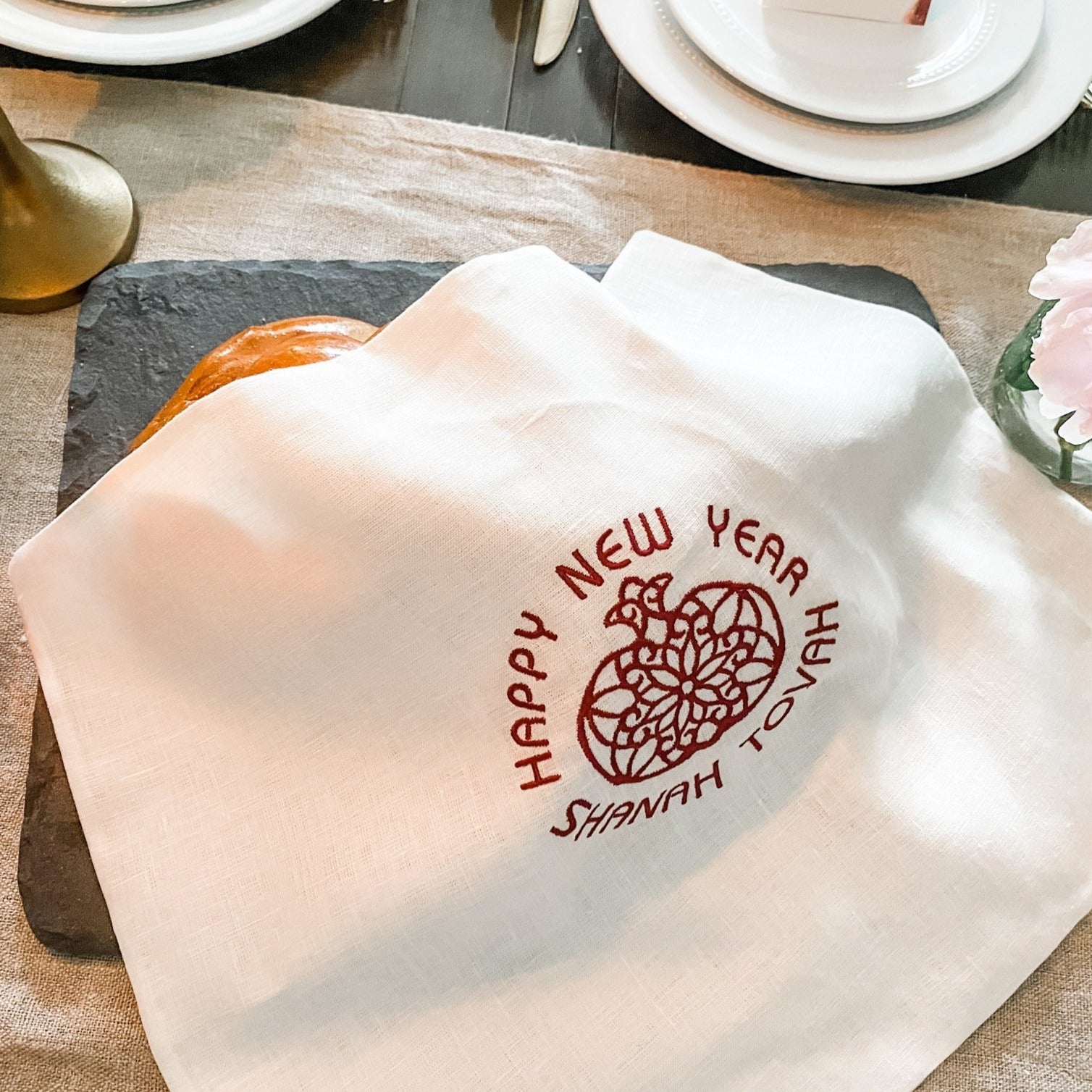 Challah Cover, Pomegranate, Embroidered- Rosh Hashanah - Peace Love Light Shop