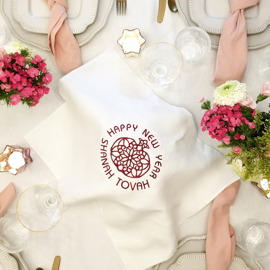 Challah Cover, Embroidered- Rosh Hashanah Table - Peace Love Light Shop
