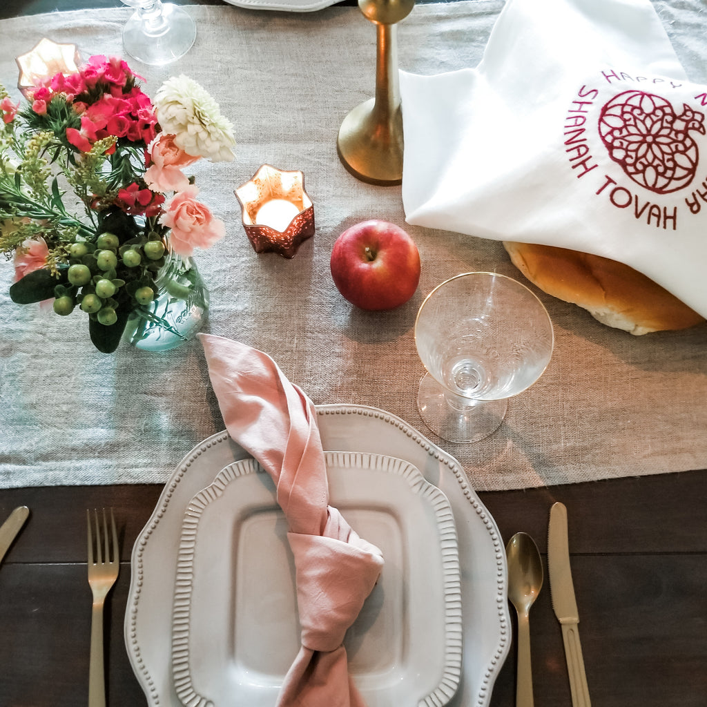 Challah Cover, Embroidered- Rosh Hashanah Table - Peace Love Light Shop