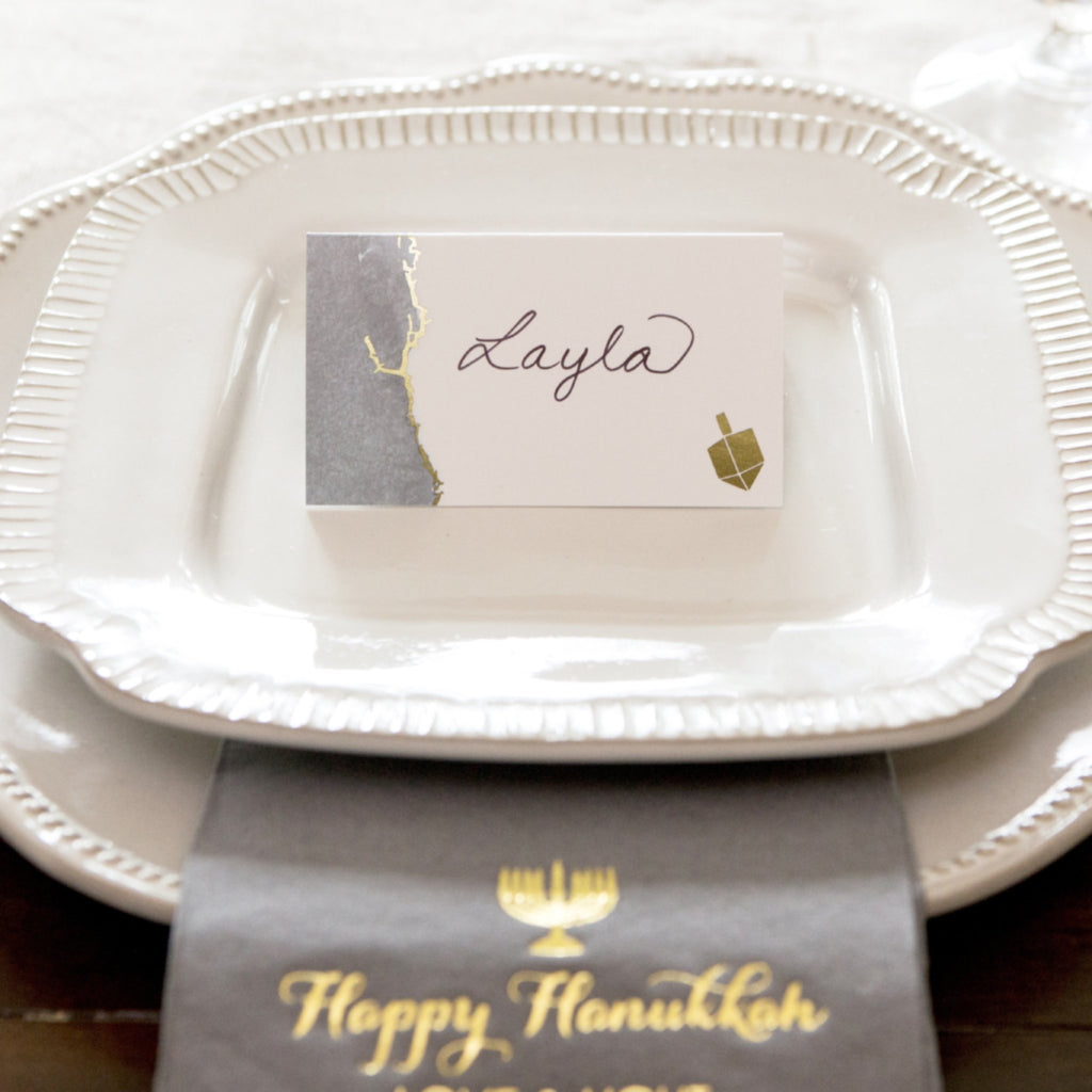 GREY HANUKKAH FOIL PLACE CARDS, Hanukkah Decorations - Peace Love Light Shop