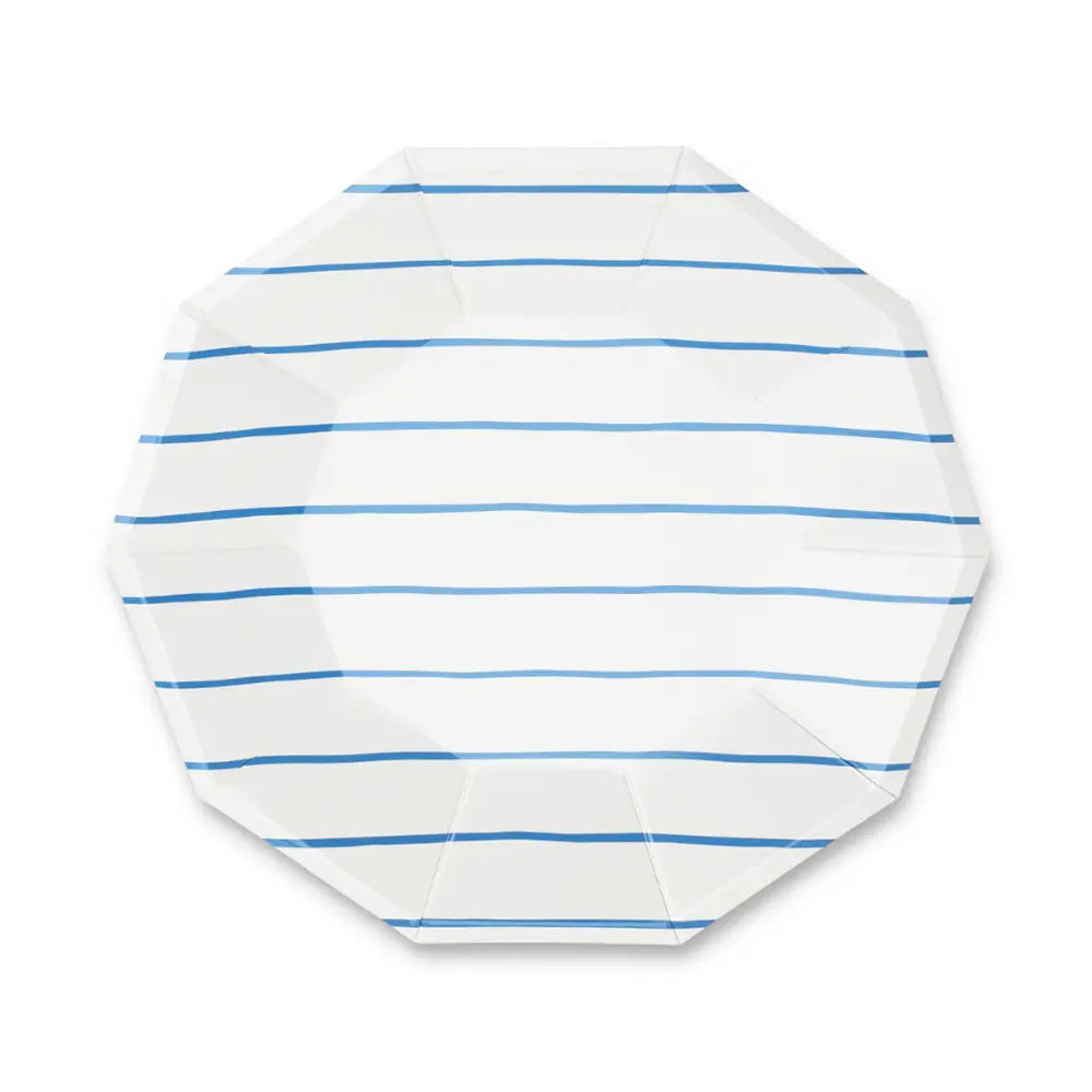 Striped Blue Paper Plates- Peace Love Light Shop
