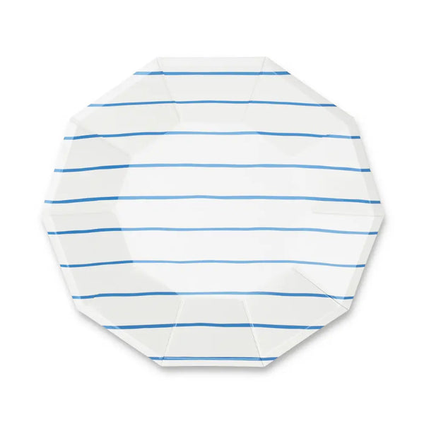Striped Blue Paper Plates- Peace Love Light Shop