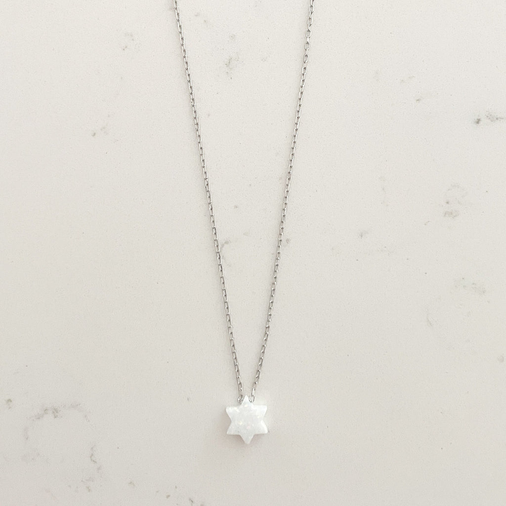 Tiny White Opal Jewish Star Necklace- Peace Love Light Shop
