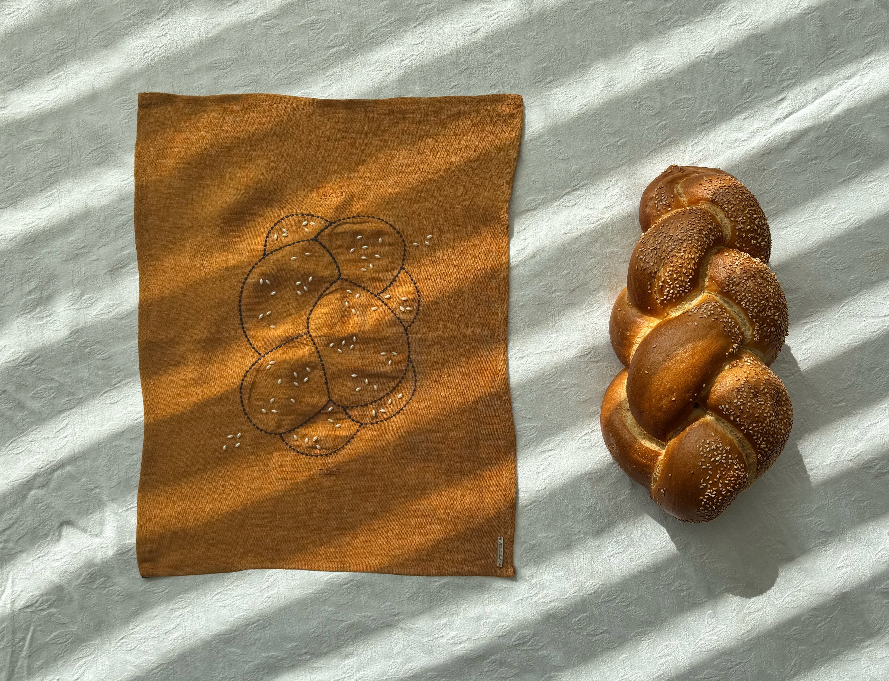 Embroidered Italian linen challah cover- Peace Love Light Shop