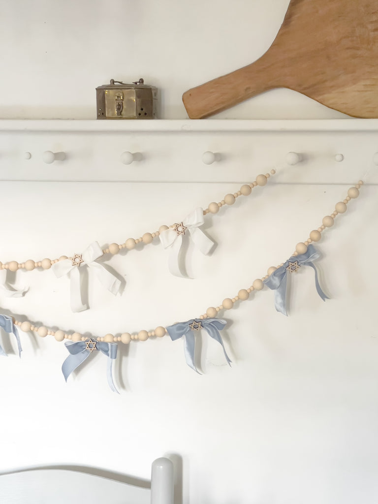 Velvet bow garland, Jewish holiday decor- Peace Love Light Shop