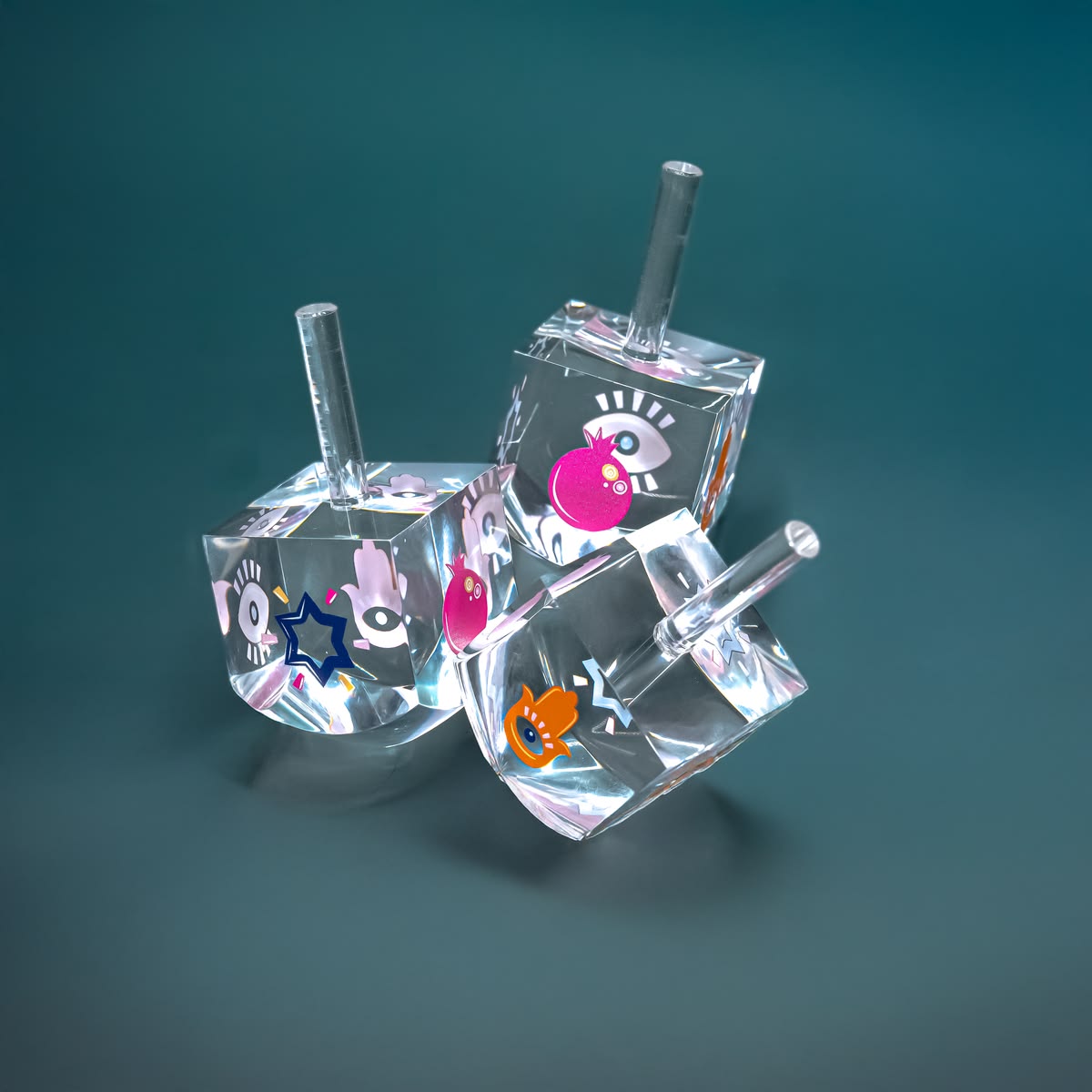 Ariel Tidhar Acrylic Modern Hanukkah Dreidel- Peace Love Light Shop