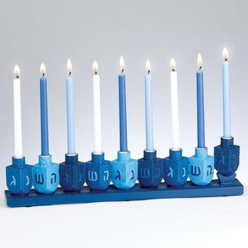 Hanukkah menorah, dreidel design- Peace Love Light Shop