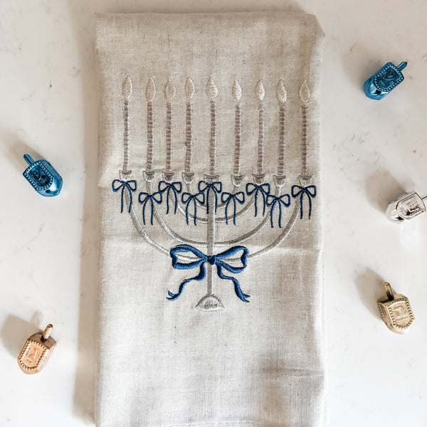 Hanukkah Gift, Embroidered Tea Towel- Peace Love Light Shop