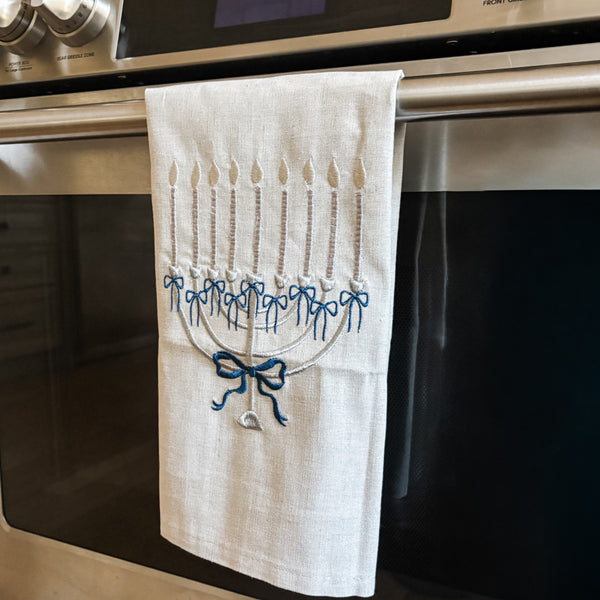 Hanukkah Gift, Embroidered Tea Towel- Peace Love Light Shop