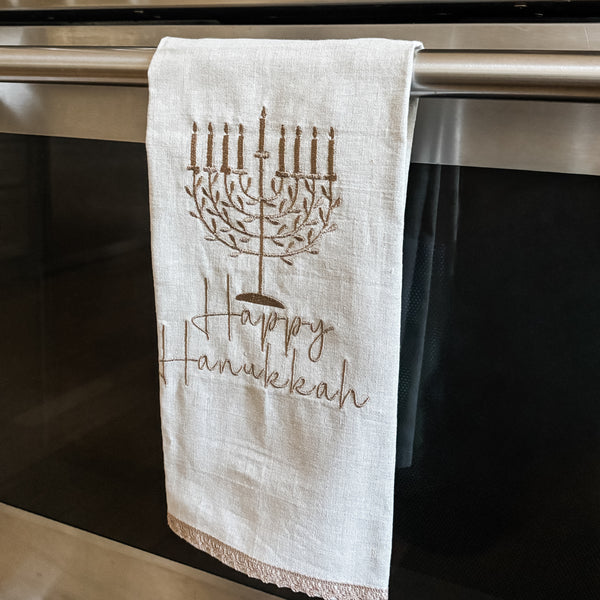 Hanukkah Gift, Tea Towel- Lace trim, Peace Love Light Shop