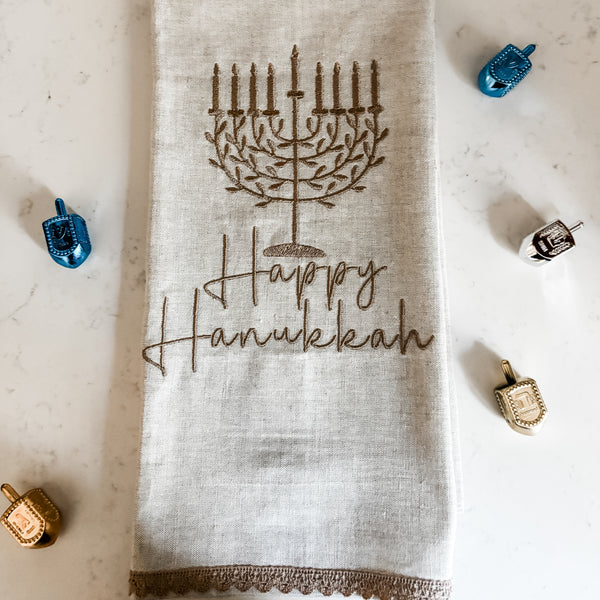 Hanukkah Gift, Tea Towel- Lace trim, Peace Love Light Shop