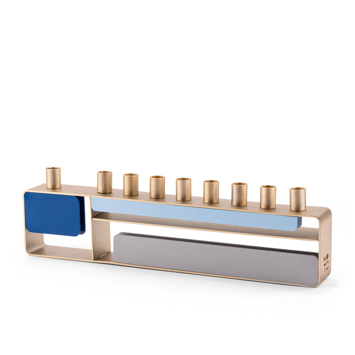 Mondrian-Inspired Menorah, Blue Red and Silver- Peace Love Light Shop