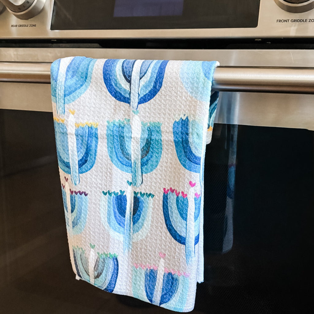 Arielle Zorger Designs Hanukkah Tea Towel- Peace Love Light Shop