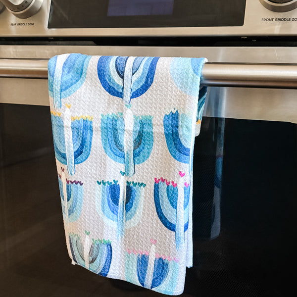 Arielle Zorger Designs Hanukkah Tea Towel- Peace Love Light Shop